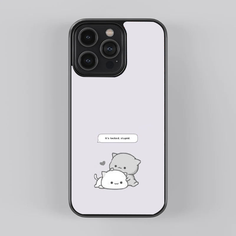 Cute Cartoon Cat Couple Premium Glass Case