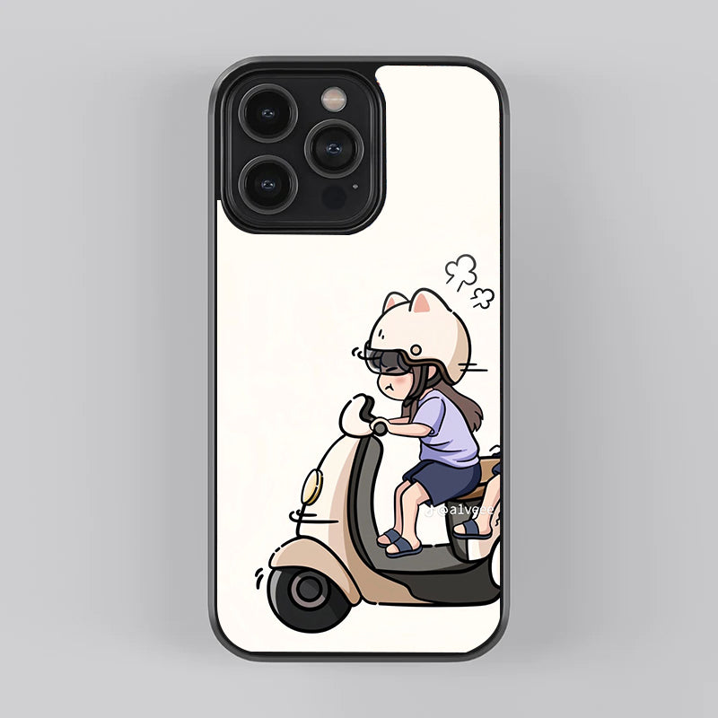 Boy on Scooter Couple Premium Glass Case