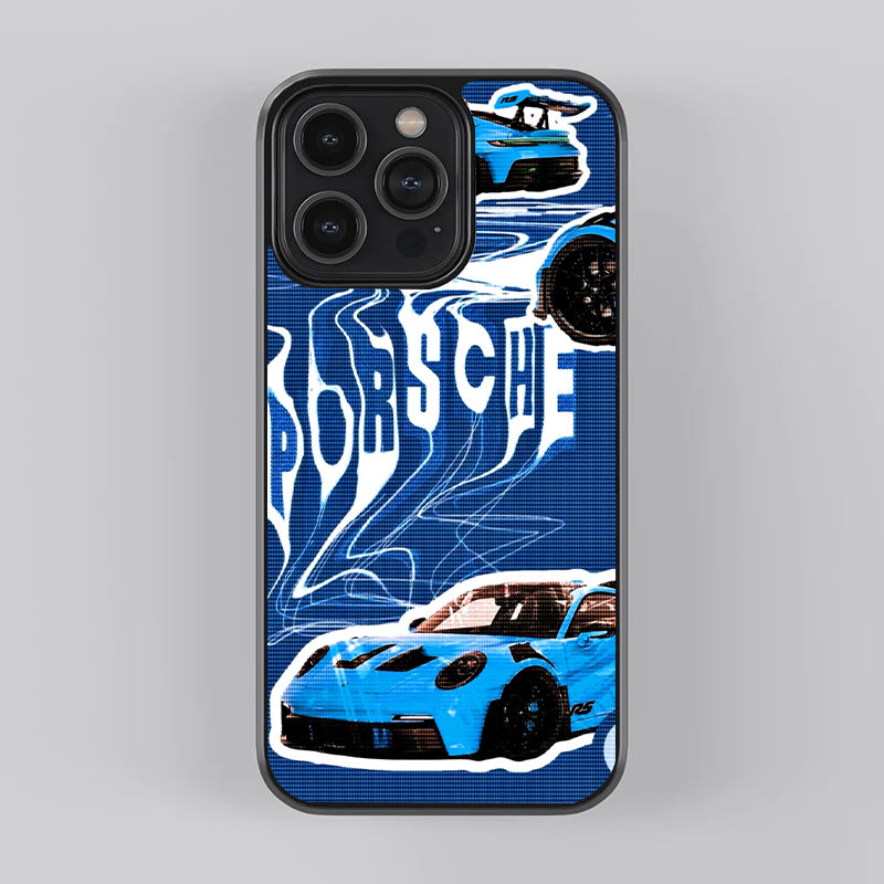 Porsche Car Sticker in Blue Bg Premium Case